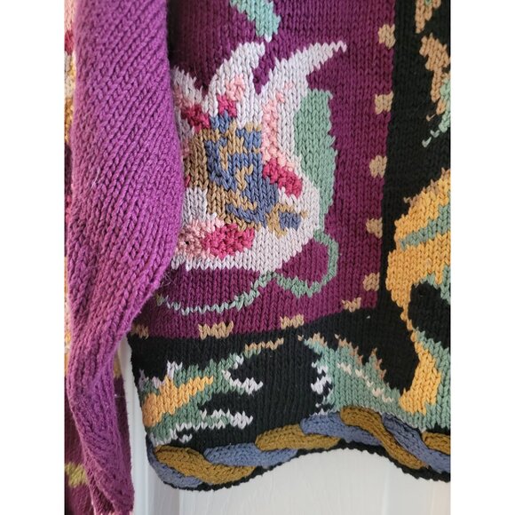 Peruvian Connection pink Black Cardigan sweater Hand knit pima Cotton size Small - Picture 6 of 6